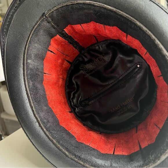 Black and Red Leather Top Hat - The Red Mad Hatter- 22.5” main image 9